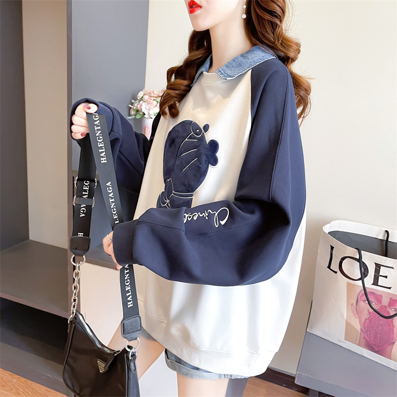 임부복 스웨트셔츠 봄 가을 의류 임신복 페이크 투피스 루즈 폴로 셔츠 임부복 가을 겨울