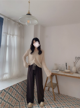 MYWAY 温柔奶茶色系垂坠感高腰宽松显瘦休闲慵懒长裤阔腿裤秋冬女