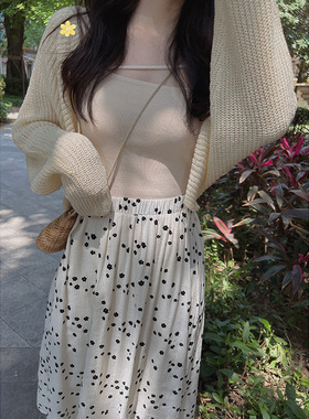 MYWAY 日系甜美简约百搭宽松慵懒针织防晒短款纯色开衫外套披肩女