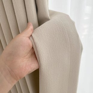 网红现代松枝纹雪尼尔棉麻窗帘奶茶色网红成品卧室落地窗客厅遮光