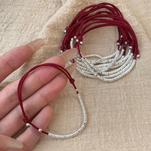 新中式日进斗金盘缠手链通体足银99三生三世六六大顺红绳手绳