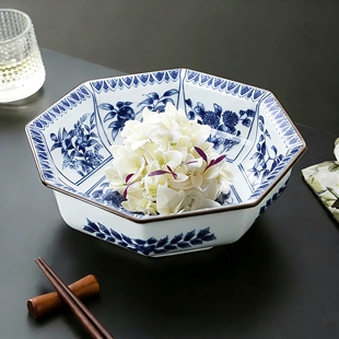 新中式青花瓷陶瓷八角异性盘家用商用冷菜盘明档凉菜碗意境摆盘