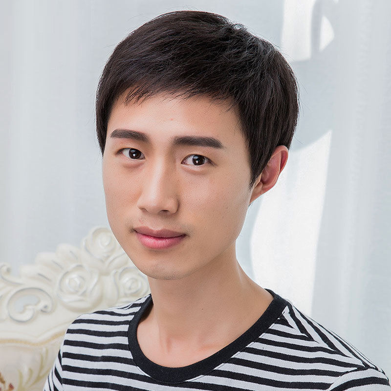 假发男短发男士真发韩版帅气短发假发套男全头套式真人发丝短平头