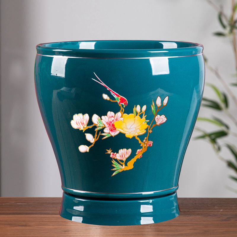 国潮风花盆陶瓷带托盘清仓创意室内大号桌面蝴蝶兰花仿真花专用盆