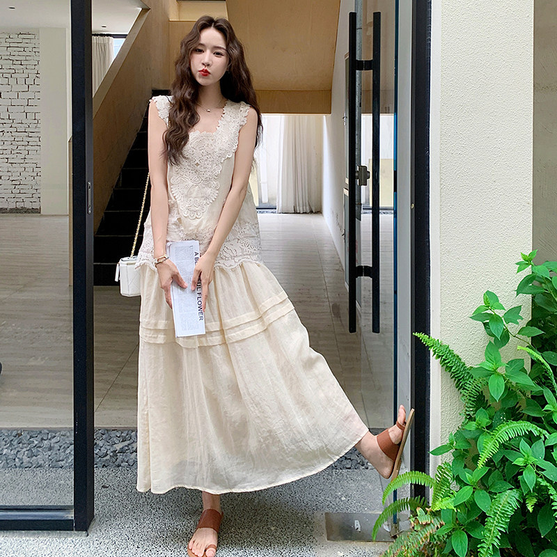 新品！假俩件套花边连衣裙2D082-K277-P165258,女装连衣裙,2D082