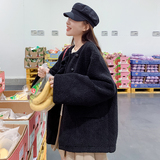 娃娃领黑色羊羔毛外套女秋冬2024新款皮毛一体学院风甜美棉服大衣，女装短外套，2D082