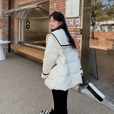 奶呼呼白色海军领羽绒服女冬2024年新款高级设计感超好看短款外套，女装羽绒服，2D082