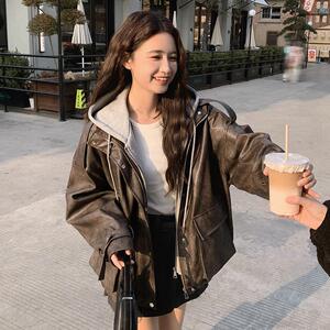 韩版高级感PU皮假两件夹克上衣女2025春秋季新款酷机车服显瘦外套图片