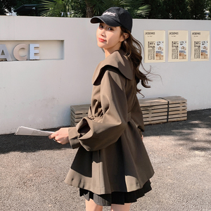 韩系咖色娃娃领风衣外套女春秋2025新款高级感超好看休闲中长大衣图片