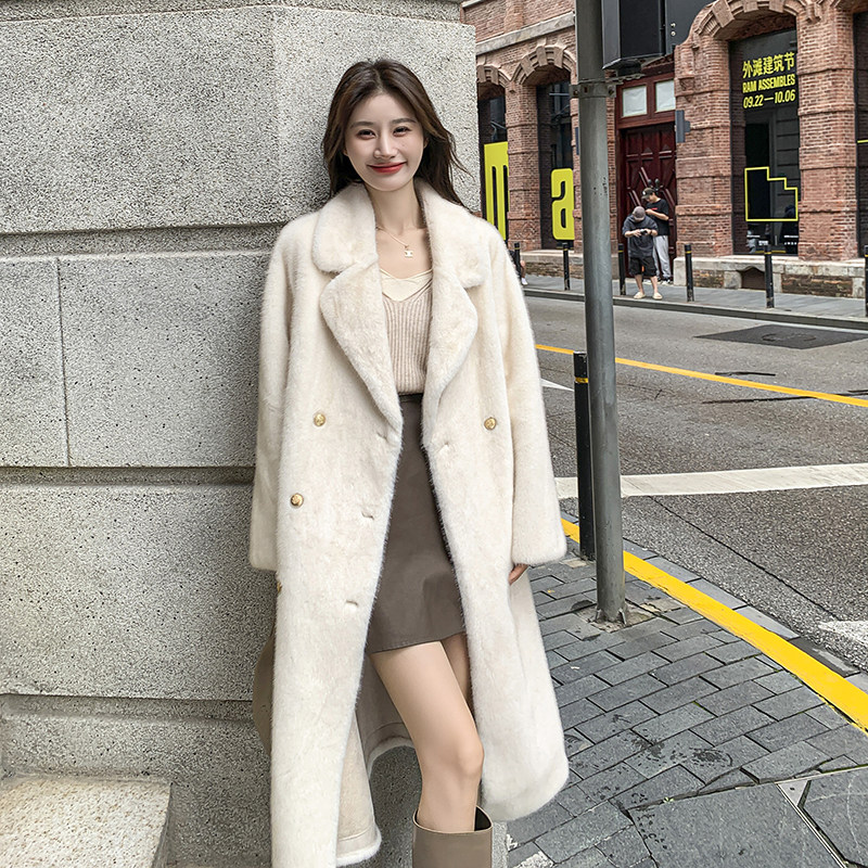 富家千金长款皮毛一体大衣外套女高级感2025新款仿水貂绒环保皮草,女装皮草,2D082