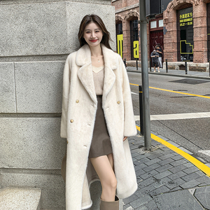 富家千金长款皮毛一体大衣外套女高级感2025新款仿水貂绒环保皮草图片