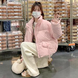 韩版短款立领减龄羽绒服女2023冬季新款加厚显瘦面包服白鸭绒外套图片