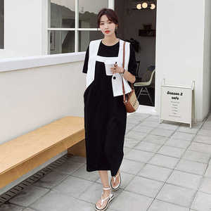 法式时尚气质西装马甲套装女2025夏季新款宽松显瘦T恤长裙两件套图片