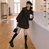 韩系咖色娃娃领风衣外套女春秋2025新款高级感超好看休闲中长大衣，女装短外套，2D082