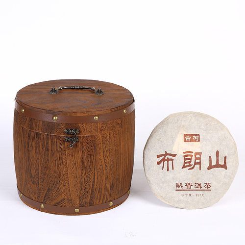 日式圆形实木茶叶桶复古炭烧色木质茶叶包装礼盒木桶储存罐子收纳