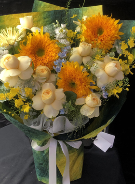 原创鲜花速递同城北京油画花束花店泰迪向日葵生日配送花店小时达