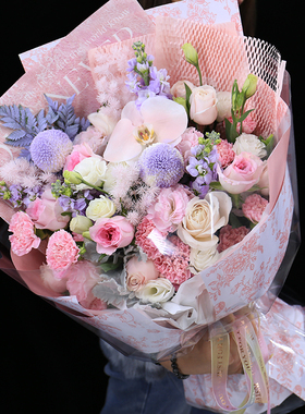 原创粉康乃馨粉玫瑰花束花店蝴蝶兰生日鲜花速递同城北京配送花