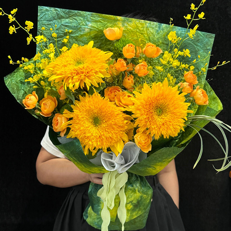 原创鲜花速递同城北京油画花束花店泰迪向日葵生日配送花店小时达