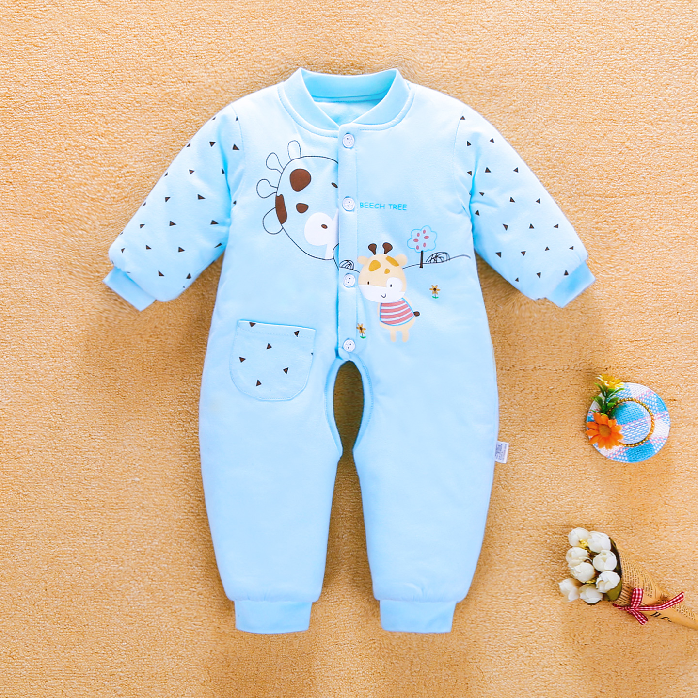 婴儿连体衣秋冬季宝宝纯棉冬装保暖哈衣新生儿加厚开档爬服外出服