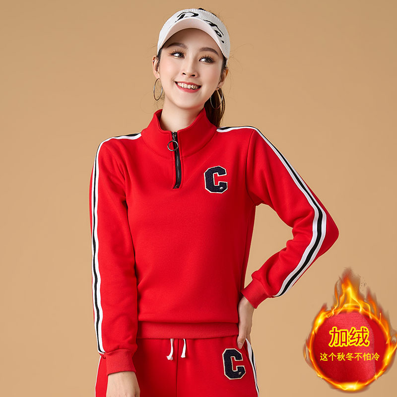 广场舞服装女秋冬新款成人运动跳舞上衣冬健身操加绒加厚演出服