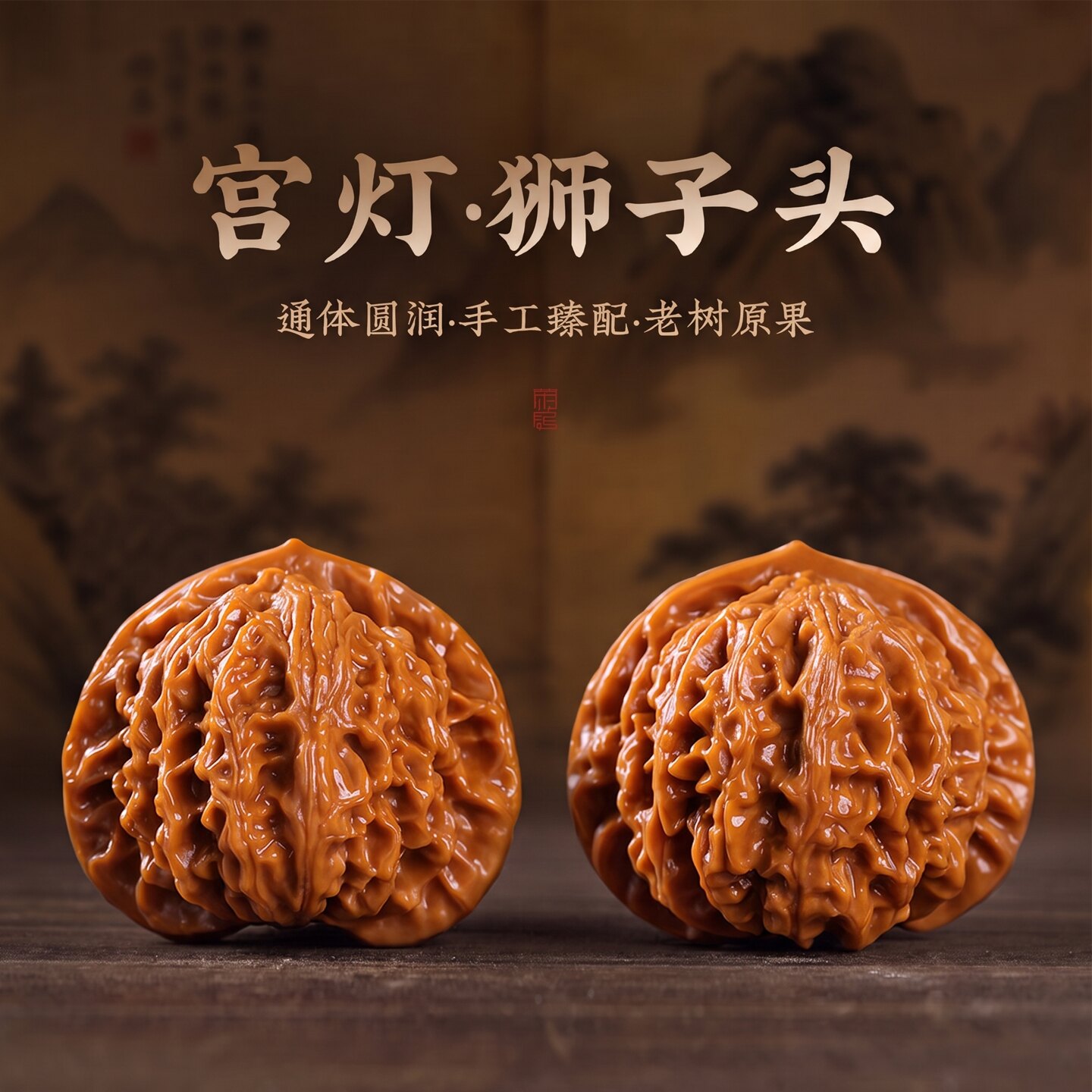 原皮高抛/机刷宫灯狮子头文玩麻核桃磨盘狮子头手把件精品工艺品