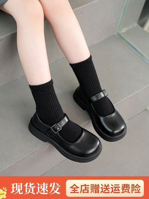 女童公主春秋韩版表演黑色小皮鞋