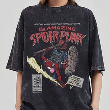 Spider-Man蜘蛛侠卡通动漫联名美式街头水洗做旧短袖T恤男t-shirt