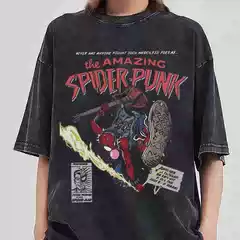Spider-Man Cartoon Anime Collaboration American Street Style Washed Vintage Short-Sleeve T-Shirt for Men