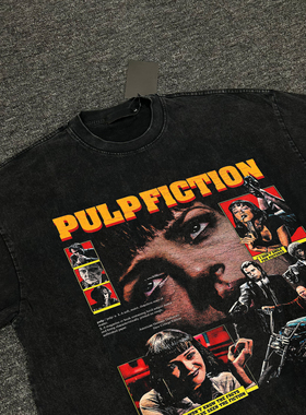 美式复古Pulp Fiction低俗小说电影周边260g纯棉男女宽松圆领T恤