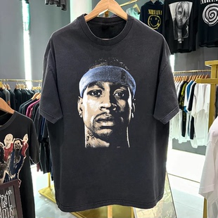 美式Allen Iverson球星艾弗森印花短袖T恤男纯棉宽松复古嘻哈风潮