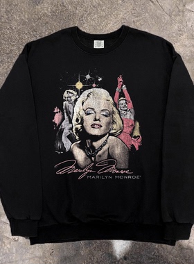 秋冬季美式复古玛丽莲梦露印花宽松落肩卫衣男女黑色长袖潮牌上衣