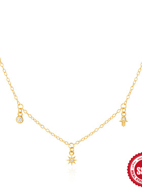 八角星锁骨项链镶钻日常搭配