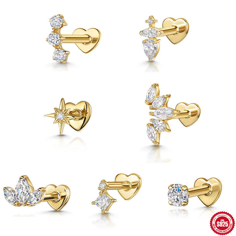 S925纯银镶钻爱心平头内螺纹新款马眼八芒星穿刺软骨耳钉耳骨钉,饰品/流行首饰/时尚饰品新,耳环,淘宝优惠券,粉丝福利购,淘宝优惠卷