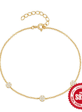 S925纯银三颗圆牌镶钻日常搭配女