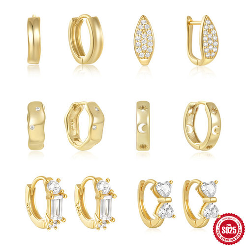 s925银个性镶钻星月不规则光面蝴蝶结奢华耳扣耳环Huggie Hoops
