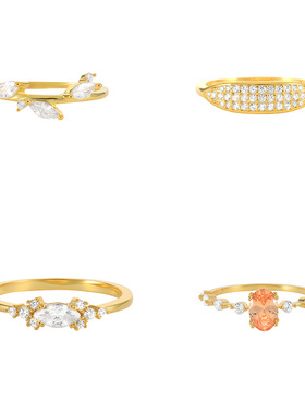 S925纯银树叶马眼镶钻结婚戒指跨境畅销潮流轻奢ins戒指几何首饰