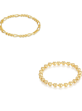 欧美时尚简约s925纯银日常搭配费加罗链圆珠链基础戒指链堆叠手饰