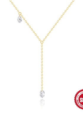 S925纯银水滴镶钻Y型锁骨项链