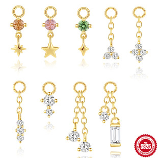 S925纯银珠子吊坠耳环耳环配件菱形五角星彩色吊坠earrings charm