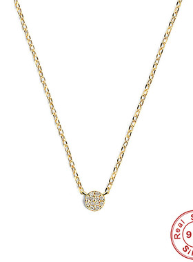 S925纯银经典百搭圆牌镶钻锁骨项链欧美热销时尚简约ins风锁骨链