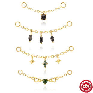 S925纯银马眼独钻黑发晶宝石吊坠耳环长款链条软骨链穿孔耳环配件