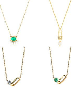 新款S925纯银蛋形镶钻回形针吊坠锁骨项链欧美热销潮INS项饰配饰