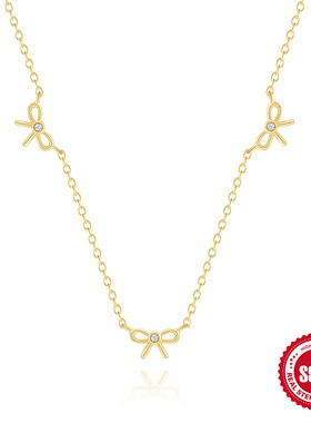 s925纯银蝴蝶结镶钻锁骨项链