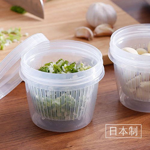 日本进口葱花保鲜盒姜片大蒜冰箱水果收纳厨房密封圆形双层沥水盒 - 封面