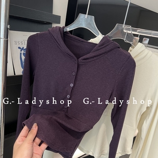 美式复古亨利领连帽休闲T恤 健身运动长袖上衣