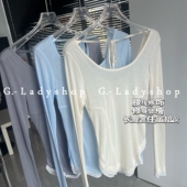 遮臀 遮T区 天丝轻薄撞色瑜伽服罩衫 透气性感露背长袖 运动T恤