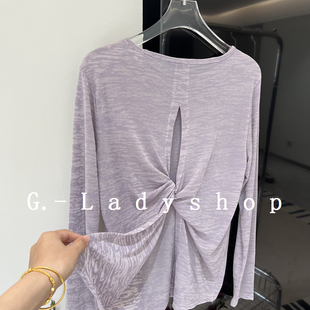 轻薄 微透烧花罩衫 后背蝴蝶拧结开口长袖T恤