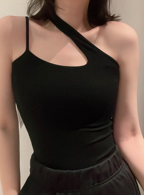 吊带背心女内搭黑色性感微胖打底大码螺纹棉可外穿带胸垫美背上衣