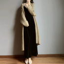 丝绒吊带连衣裙长款 胖MM遮肉裙子气质宽松黑打底背心长裙 秋冬大码