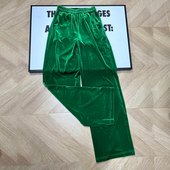 子夏天薄款 丝绒阔腿裤 加长绿色国风高腰垂感裤 裤 子女胖mm大码 显瘦